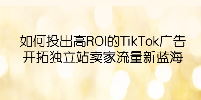 【副业项目6124期】如何投出高ROI·TikTok广告，开拓独立站卖家流量新蓝海-知行副业网