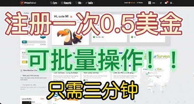 【副业项目6345期】国外项目注册一次0.5美金 只需三分钟无脑操作 可批量放大 小白工作室福利-知行副业网