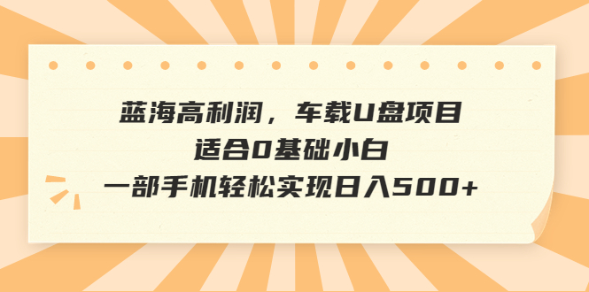 【副业项目6800期】蓝海高利润，车载U盘项目，适合0基础小白，一部手机轻松实现日入500+-知行副业网