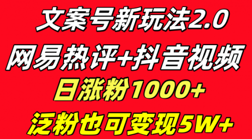 【副业项目8628期】文案号新玩法 网易热评+抖音文案 一天涨粉1000+-知行副业网