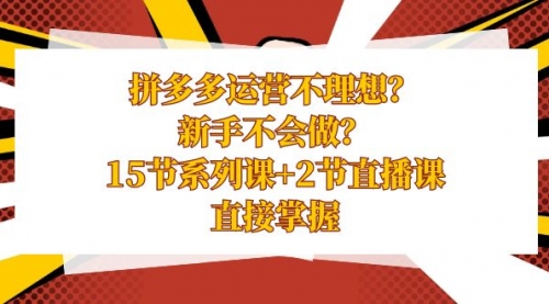 【副业项目8633期】拼多多运营不理想？新手不会做？15节系列课+2节直播课-知行副业网