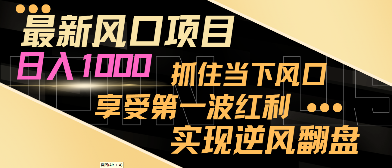 【副业8650期】最新风口项目，日入过千，抓住当下风口，享受第一波红利，实现逆风翻盘-知行副业网