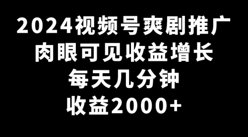 【副业9031期】2024视频号爽剧推广，肉眼可见的收益增长，每天几分钟收益2000+-知行副业网