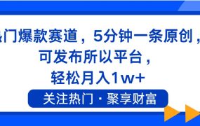 热门爆款赛道,5分钟一条原创,可发布所以平台, 轻松月入1w+-知行副业网