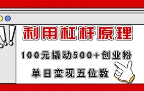 利用杠杆100元撬动500+创业粉,单日变现5位数-知行副业网