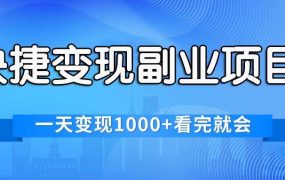 快捷变现的副业项目，一天变现1000+，各平台最火赛道，看完就会-知行副业网