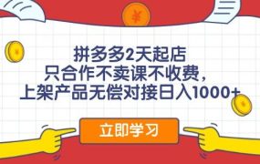 拼多多2天起店,只合作不卖课不收费,上架产品无偿对接日入1000+-知行副业网