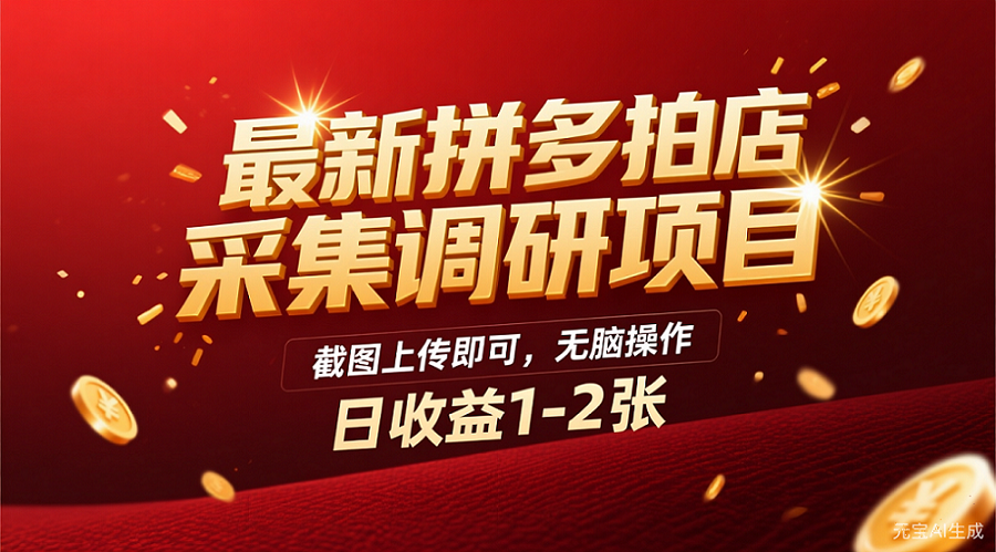 最新拼多多拍店采集调研项目,截图上传即可,无脑操作,日收益1-2张-知行副业网